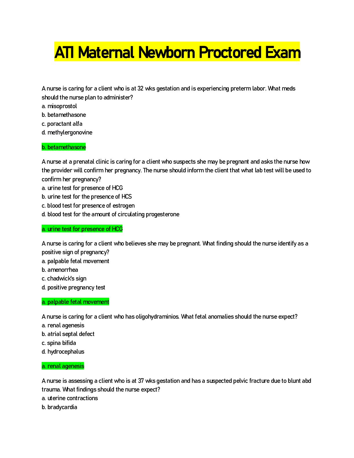Preview image for ATI Maternal Newborn Proctored Exam 2022